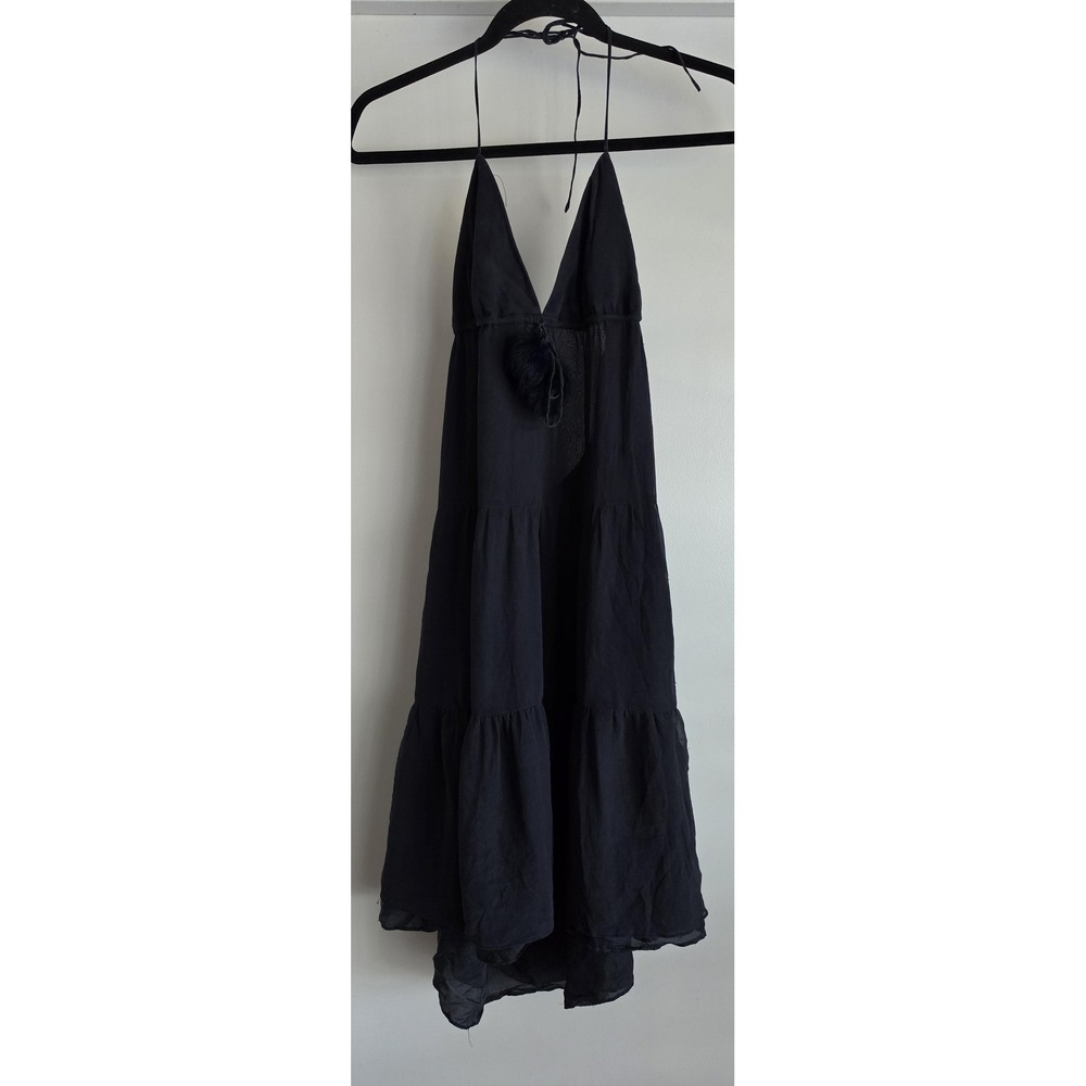Ingwa;Melero Sleeveless Mini Dress M Black Boho Slip Open back Mink Pompom